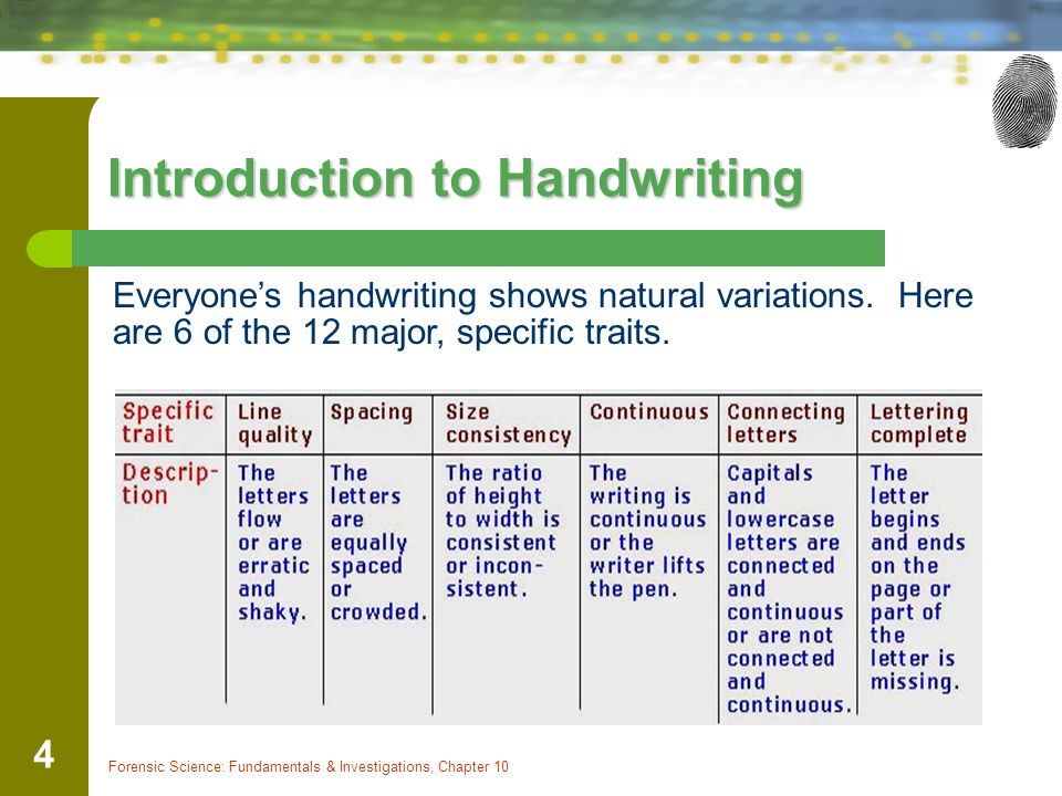 Forensic handwriting analysis 12 characteristics